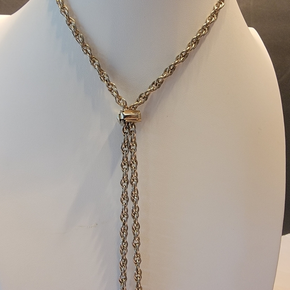 Goldtone Adjustable Length Faux Pearl Tassel Necklace - Picture 3 of 4